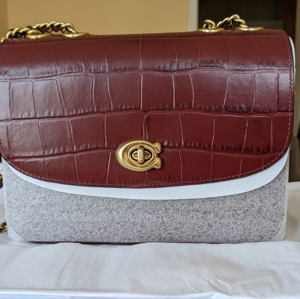 Authentic Coach Madison handbag wine/brass NWT